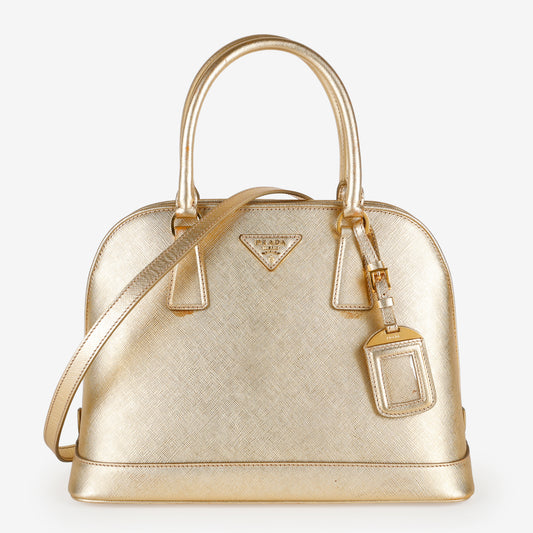 Medium Promenade Bowler, Gold Saffiano