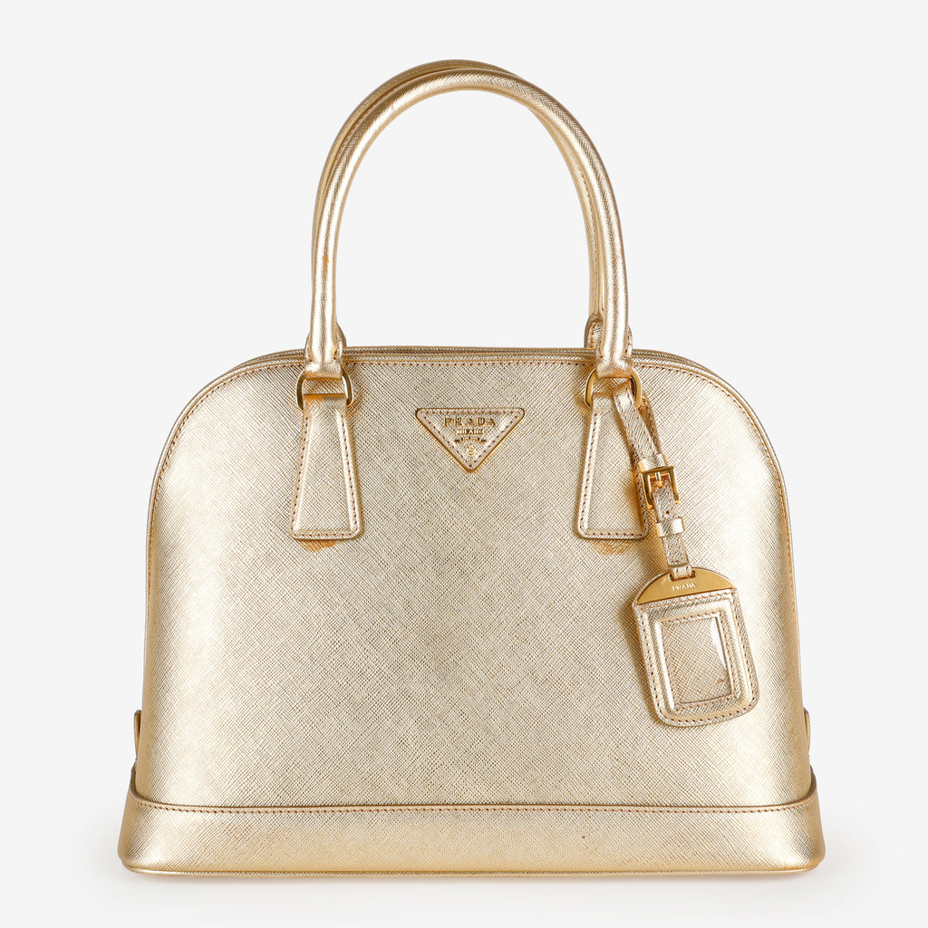 Medium Promenade Bowler, Gold Saffiano