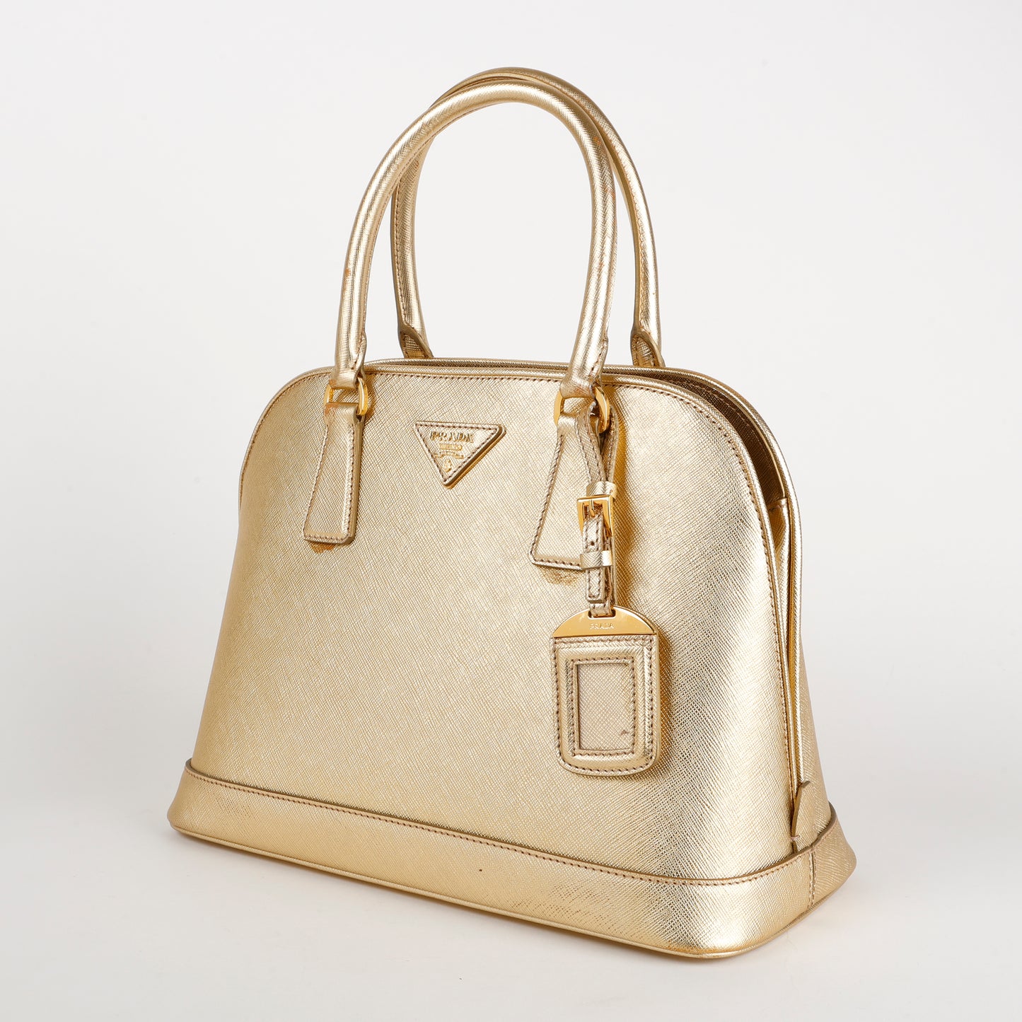Medium Promenade Bowler, Gold Saffiano