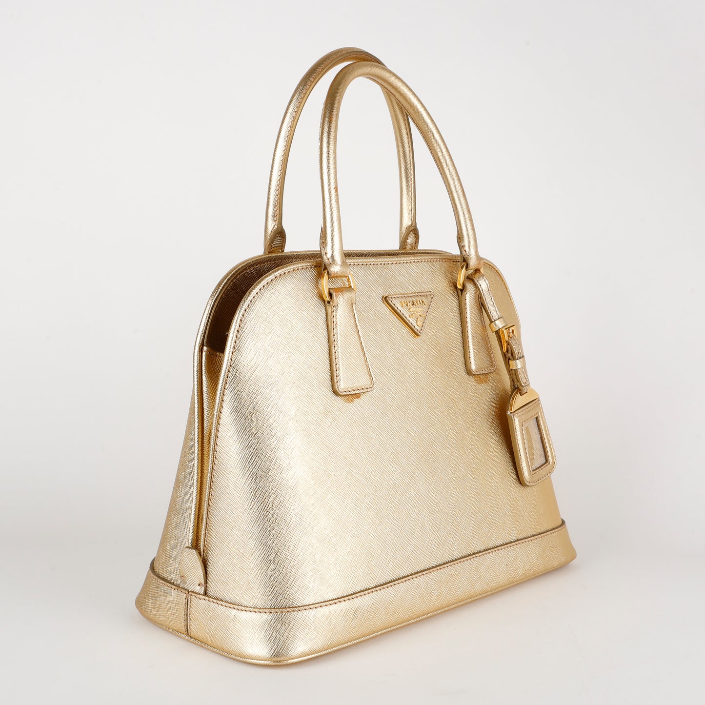 Medium Promenade Bowler, Gold Saffiano