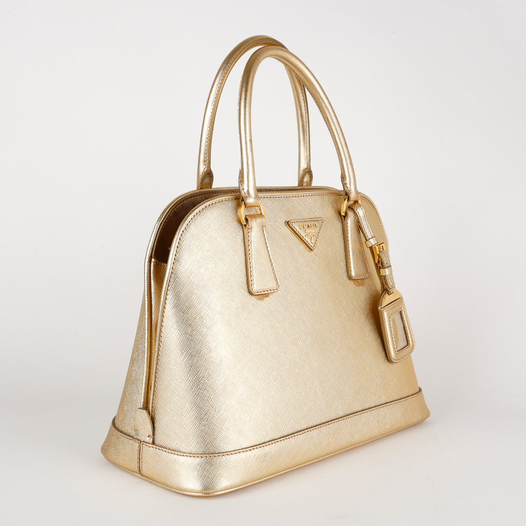Medium Promenade Bowler, Gold Saffiano