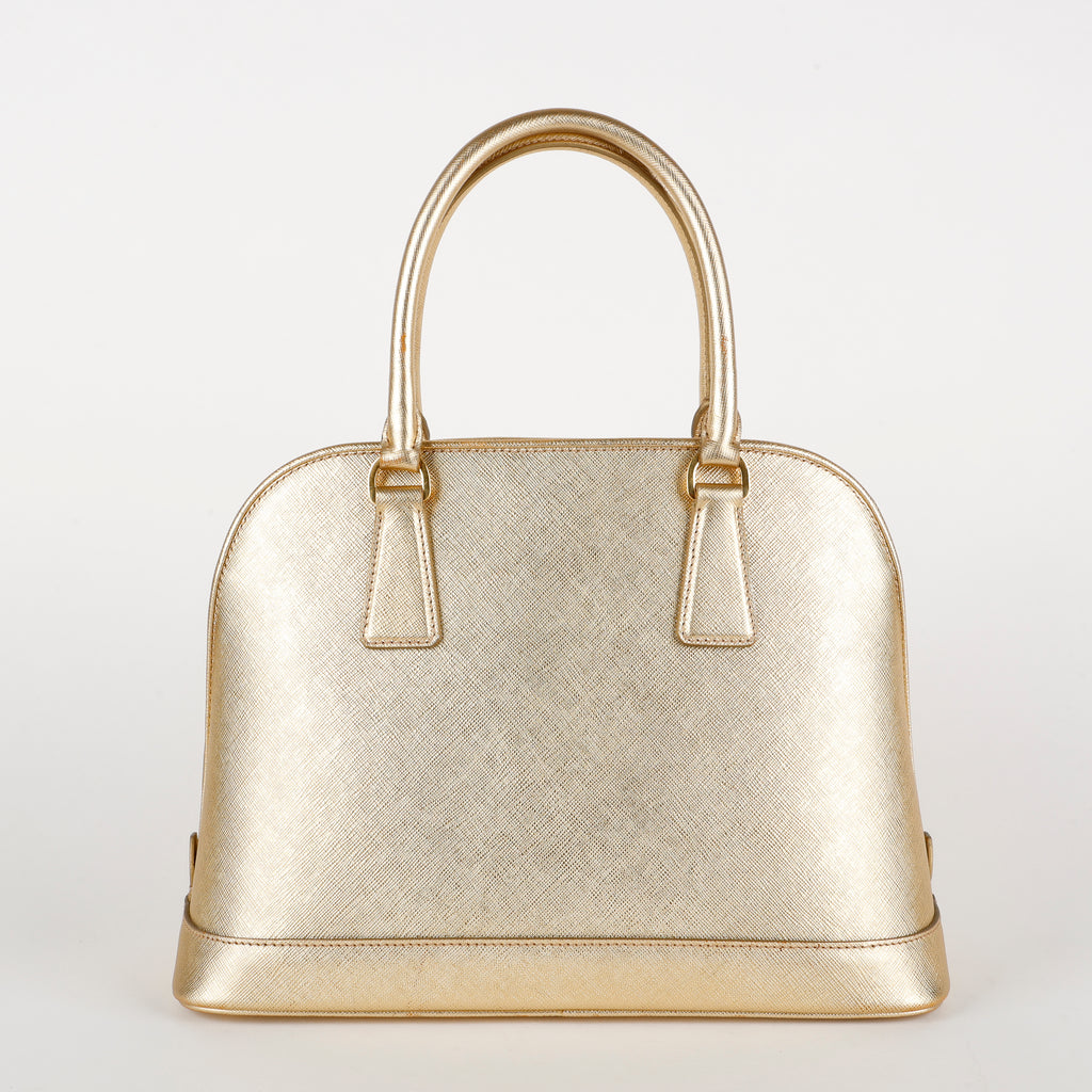 Medium Promenade Bowler, Gold Saffiano