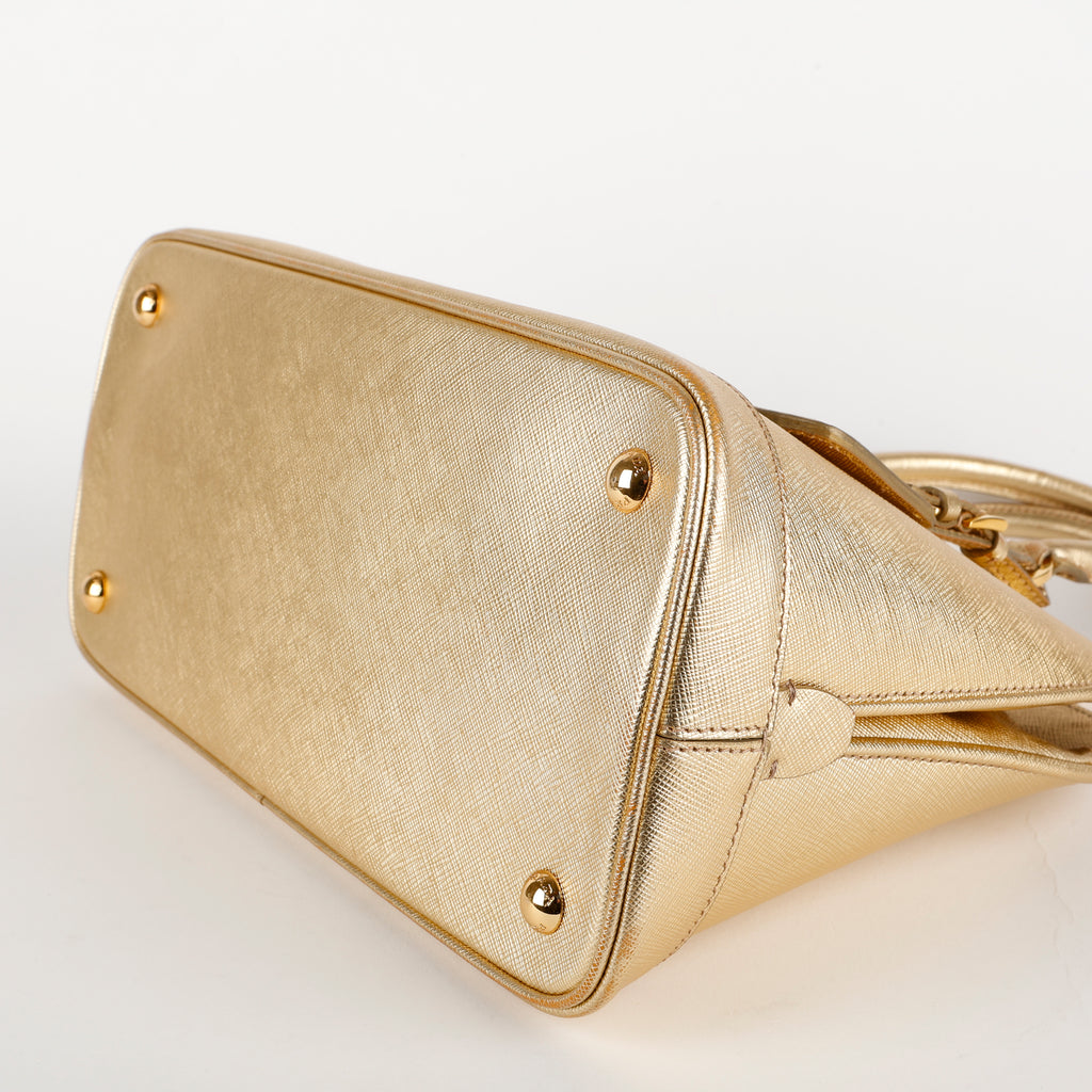 Medium Promenade Bowler, Gold Saffiano