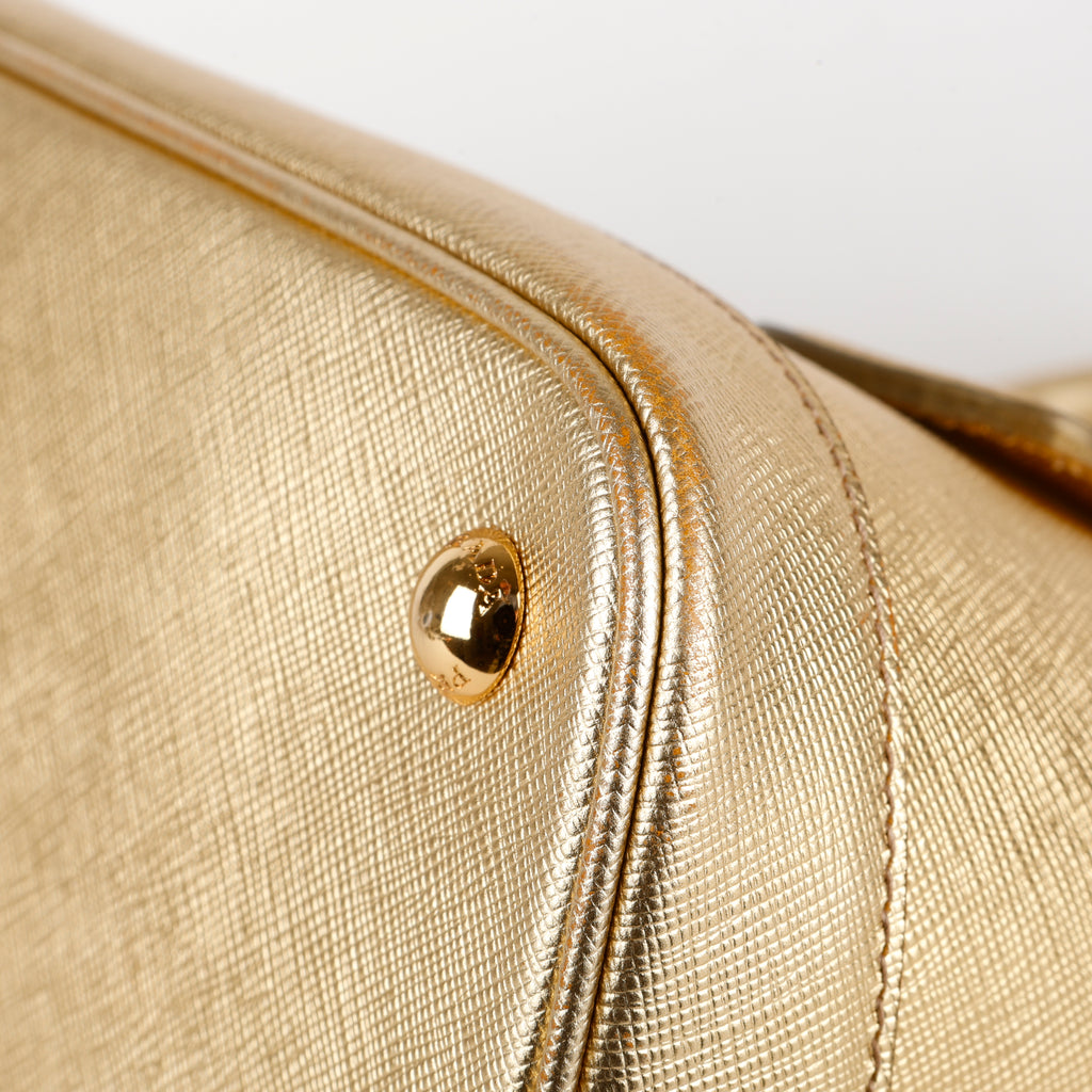 Medium Promenade Bowler, Gold Saffiano