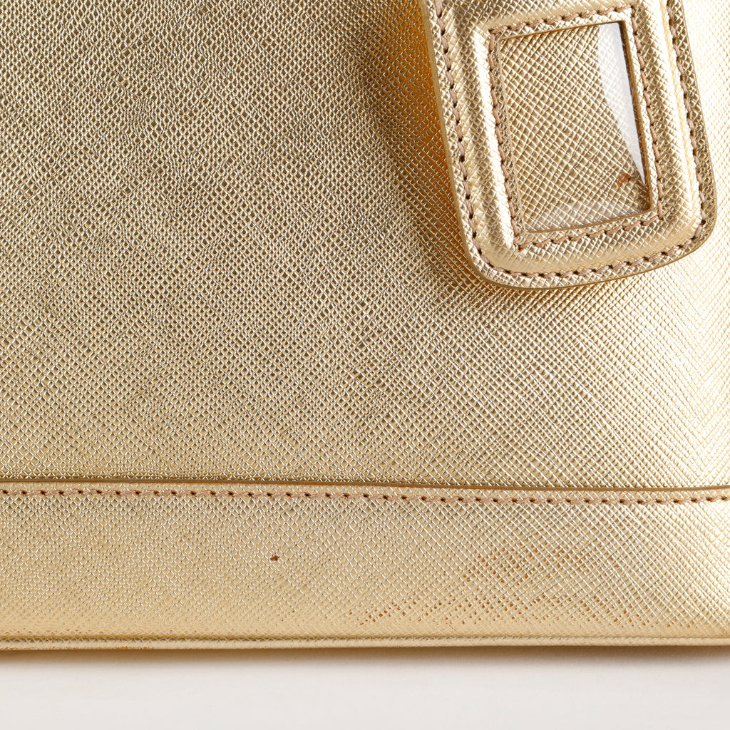 Medium Promenade Bowler, Gold Saffiano