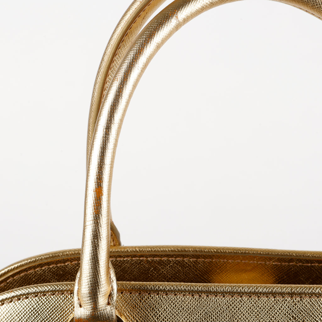 Medium Promenade Bowler, Gold Saffiano