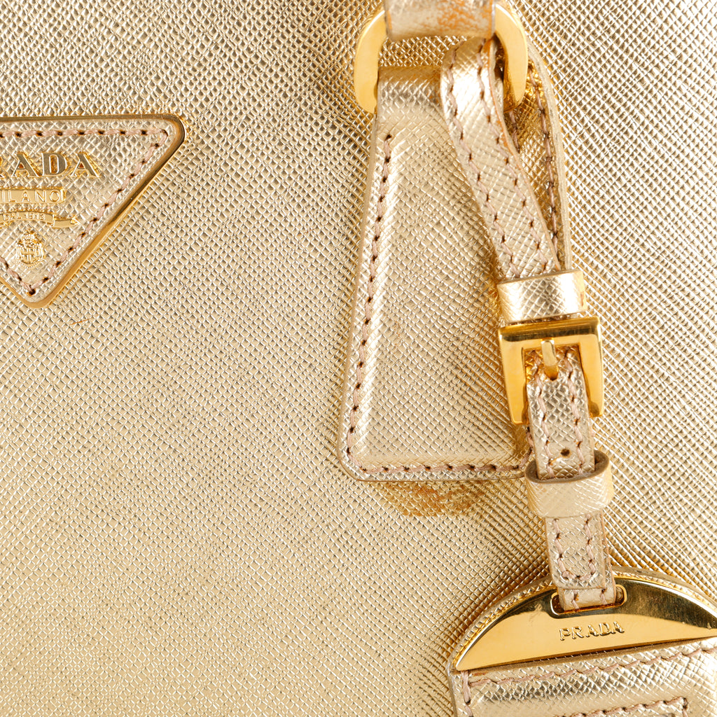 Medium Promenade Bowler, Gold Saffiano