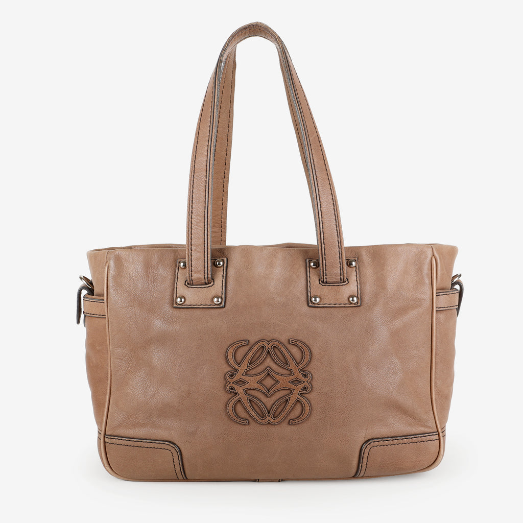 Anagram Leather Tote, Brown