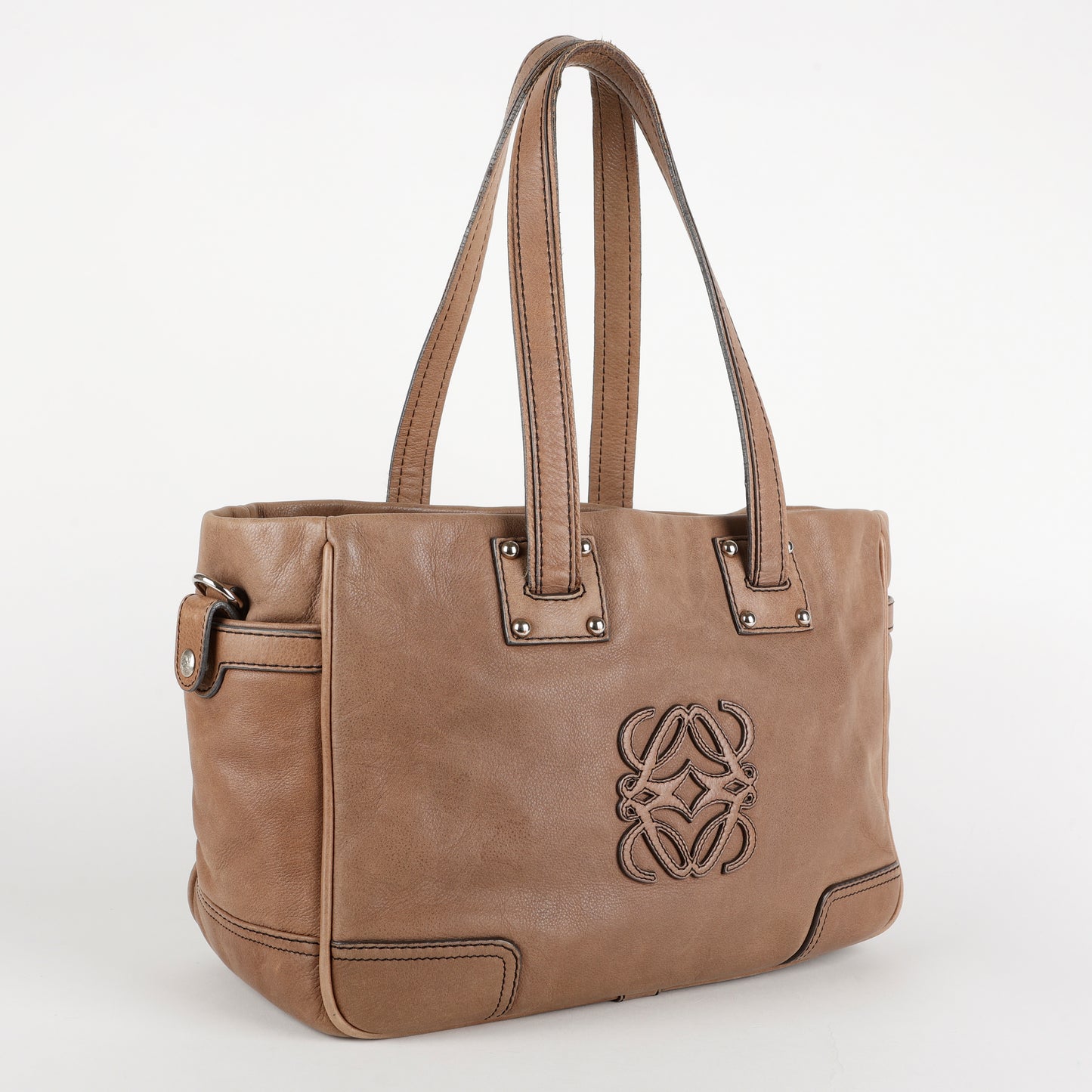 Anagram Leather Tote, Brown