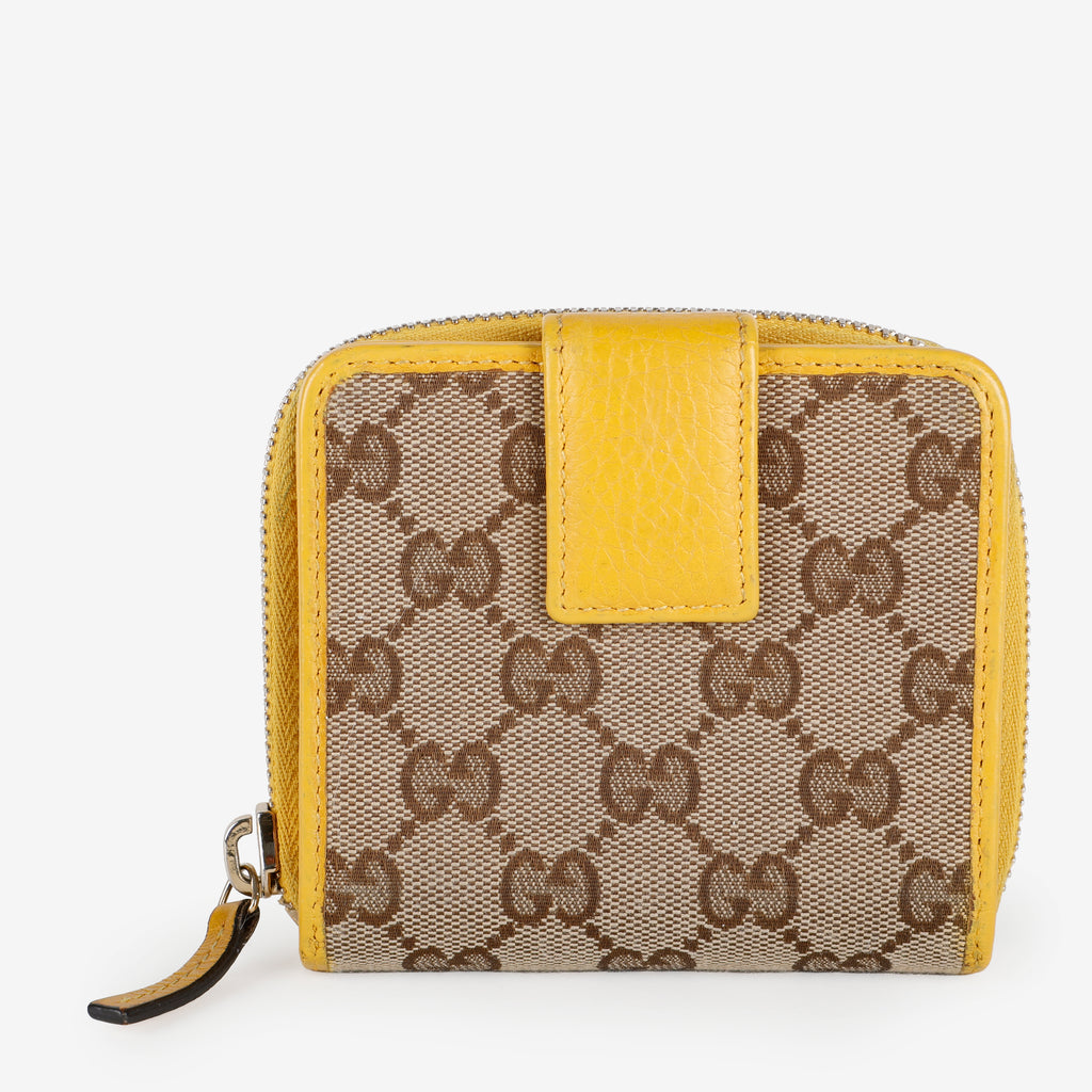 GG French Zip Compact Wallet, Canvas/Yellow
