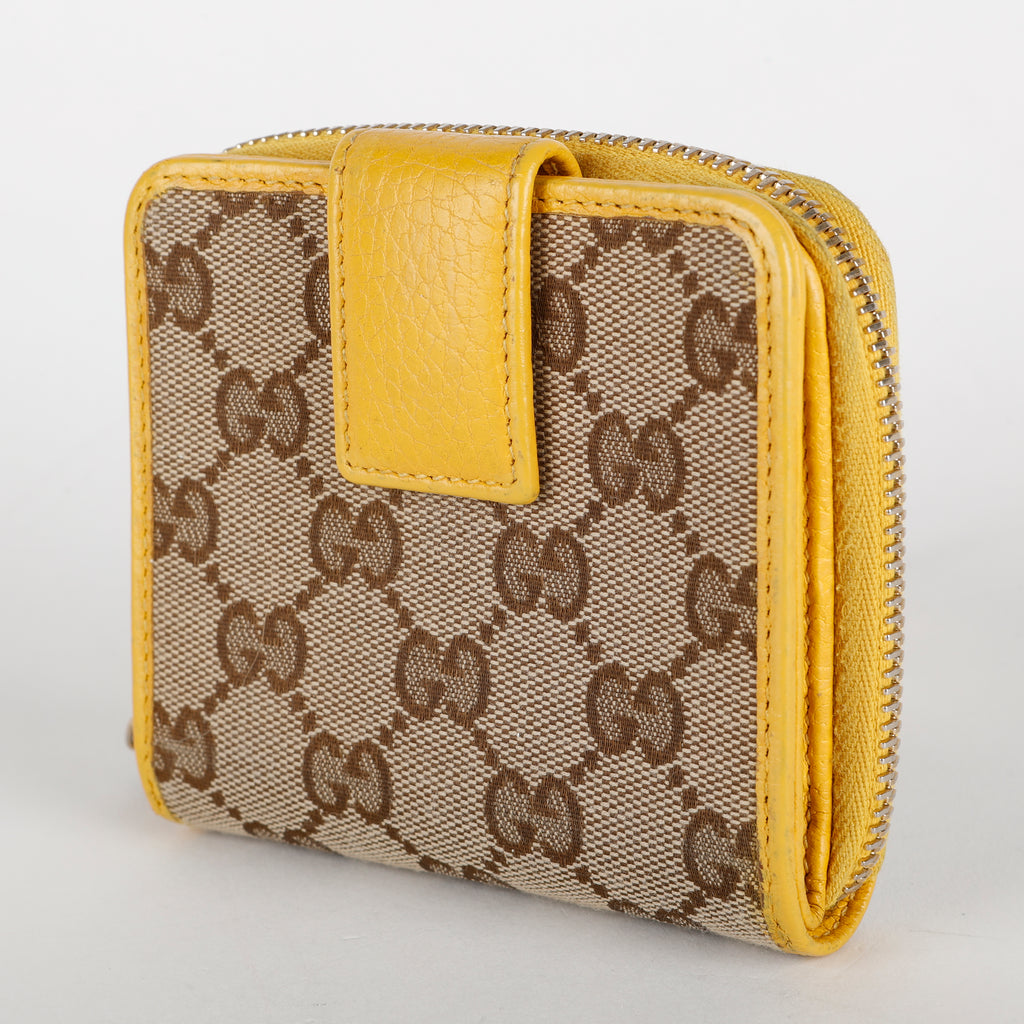 GG French Zip Compact Wallet, Canvas/Yellow