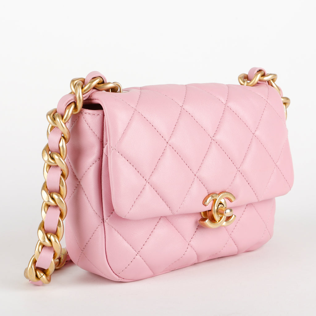 Mini Seasonal Flap, Mauve Pink Lambskin