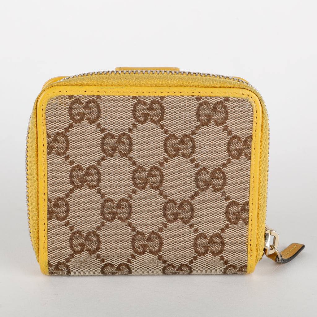 GG French Zip Compact Wallet, Canvas/Yellow