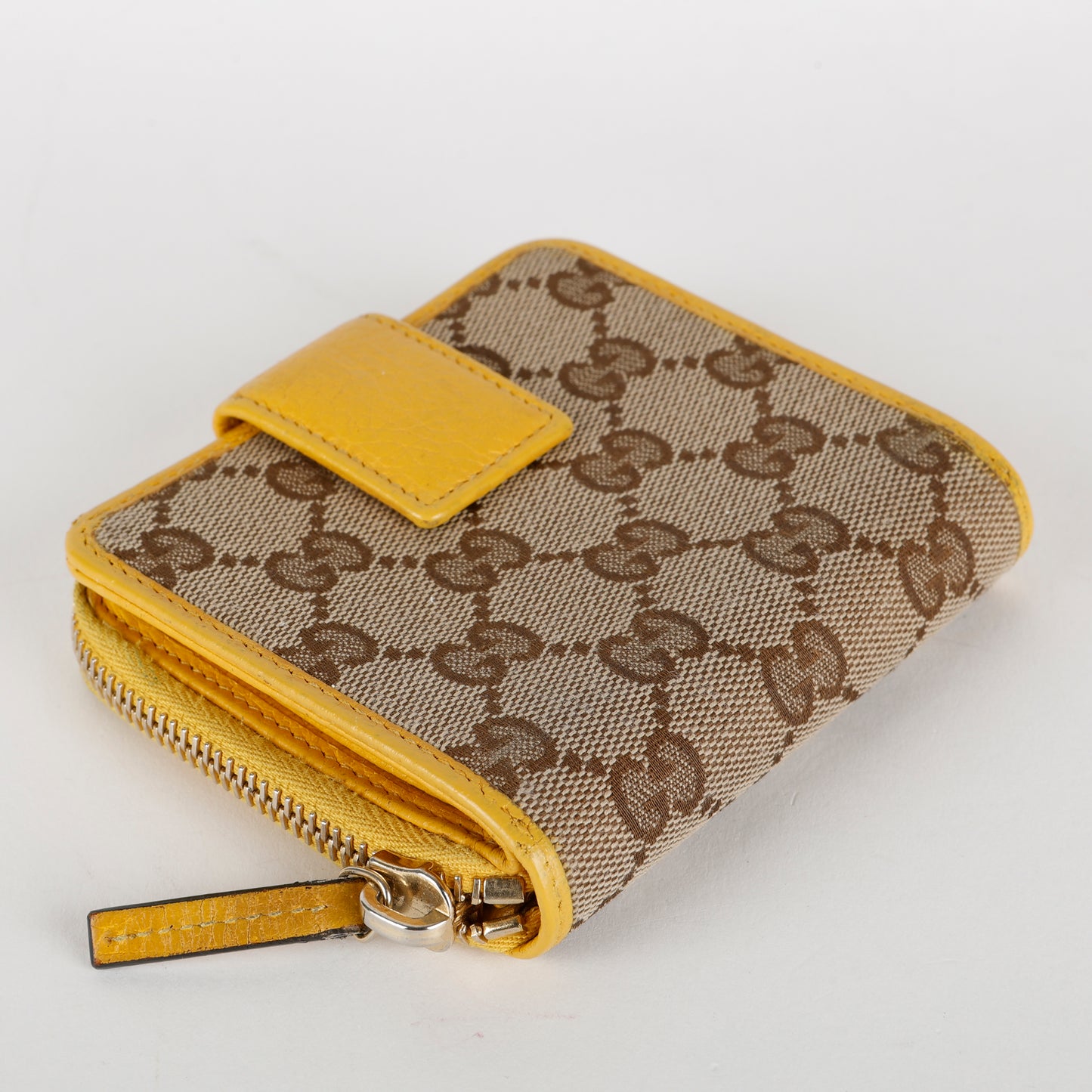 GG French Zip Compact Wallet, Canvas/Yellow