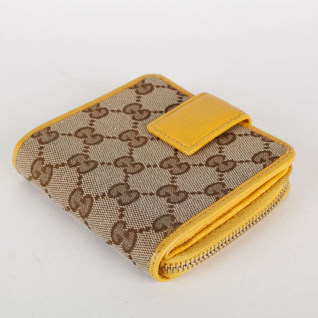 GG French Zip Compact Wallet, Canvas/Yellow