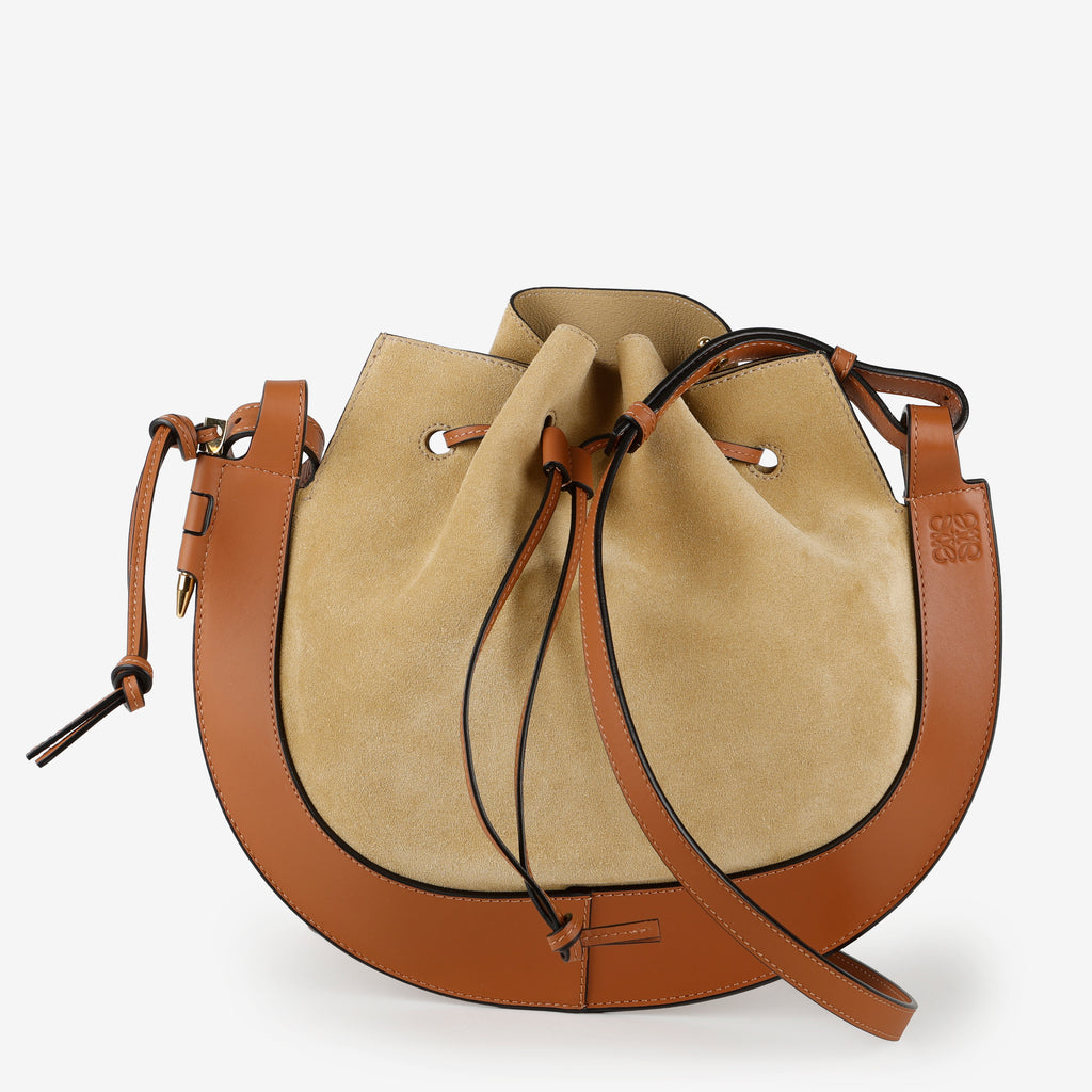 Horse Shoe Shoulder Bag Brown Beige Suede