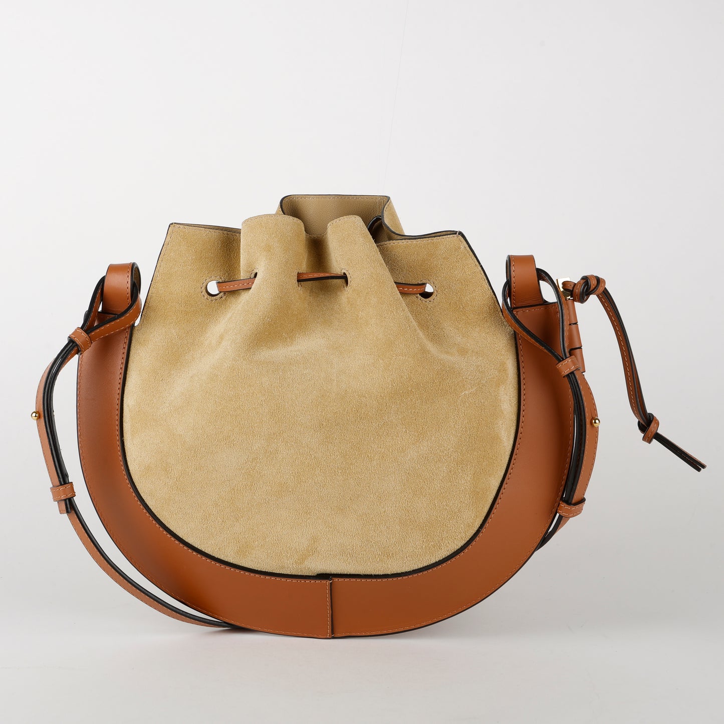 Horse Shoe Shoulder Bag Brown Beige Suede