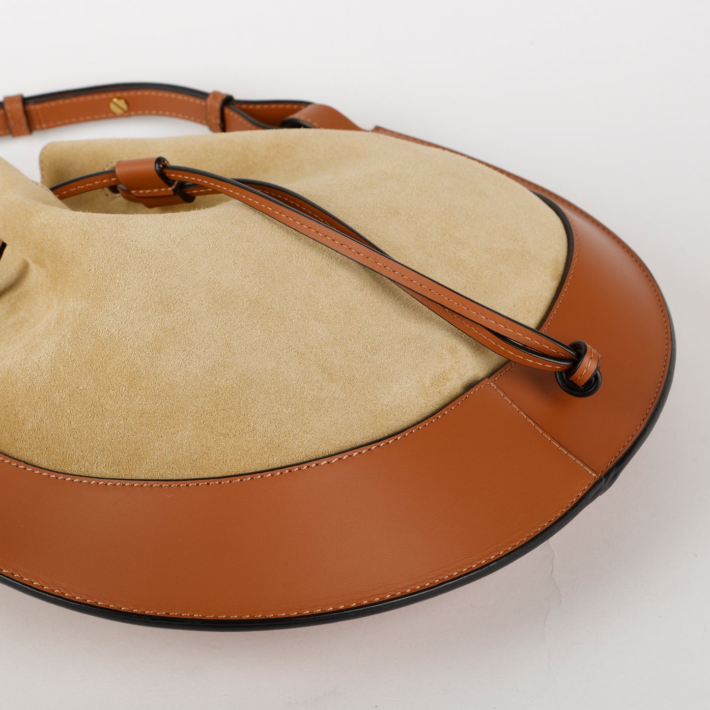Horse Shoe Shoulder Bag Brown Beige Suede