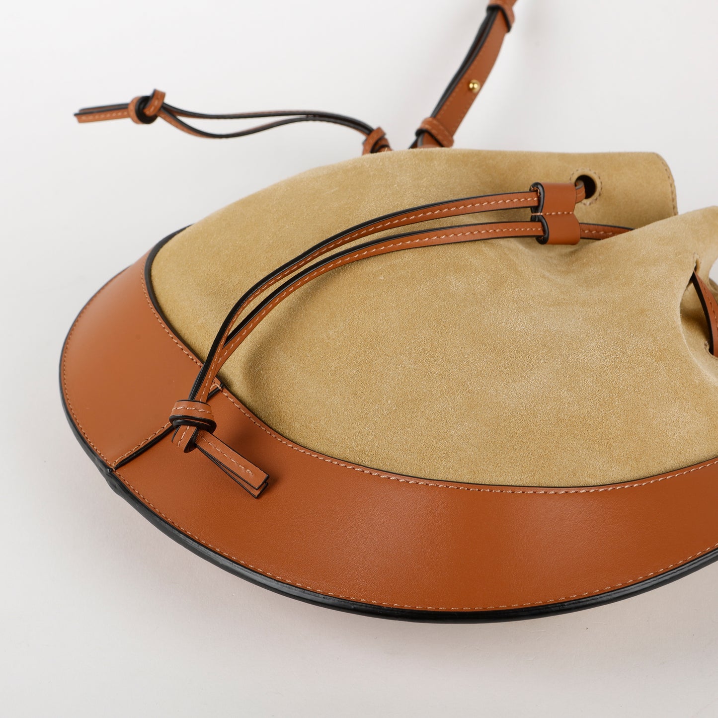 Horse Shoe Shoulder Bag Brown Beige Suede
