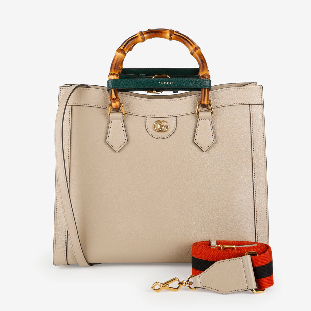 Large Diana Bamboo Top Handle, Beige