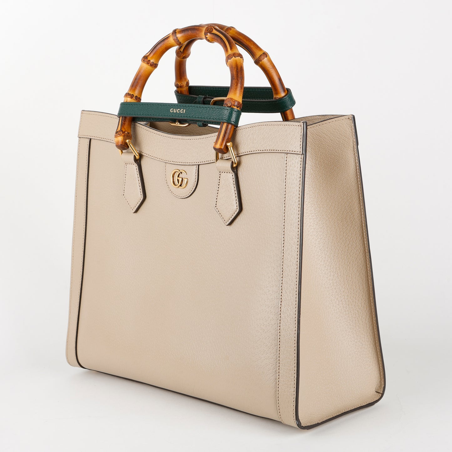 Large Diana Bamboo Top Handle, Beige