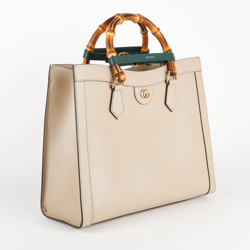 Large Diana Bamboo Top Handle, Beige