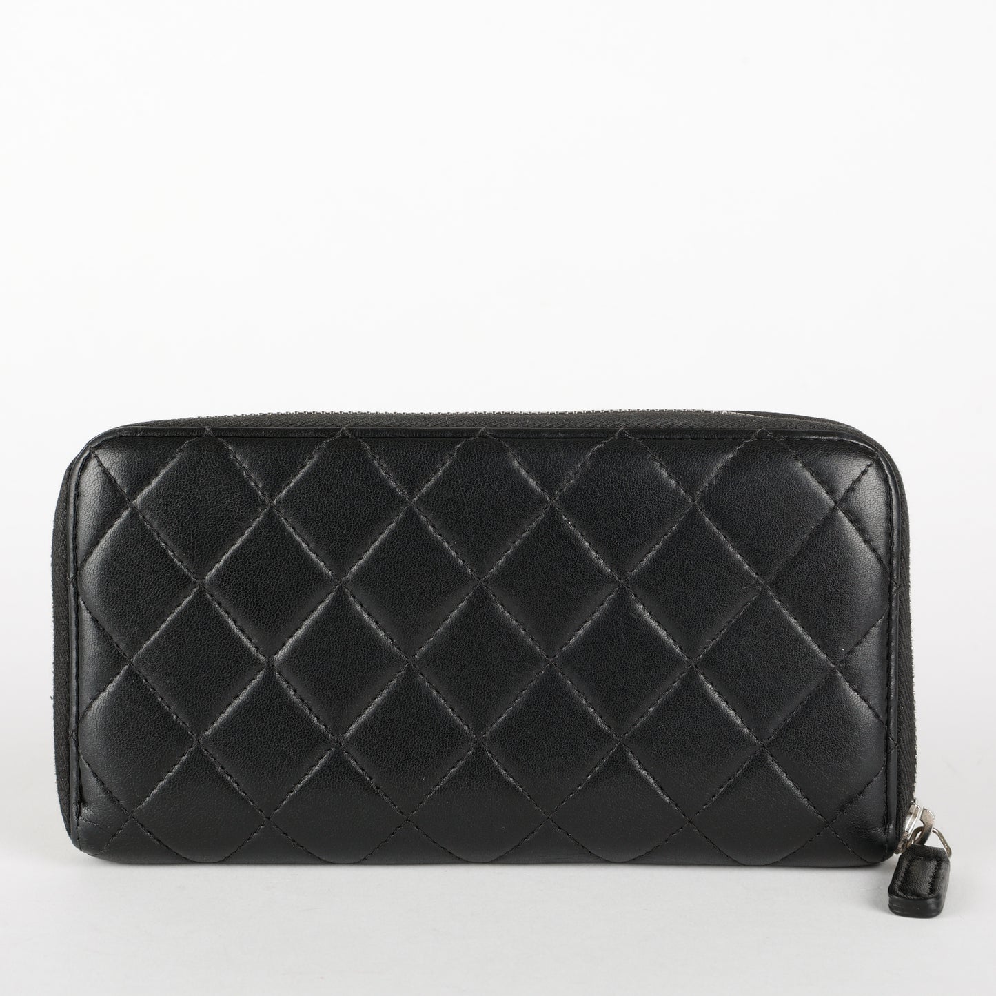 Large Gusset Zip Around Wallet, Black Lambskin