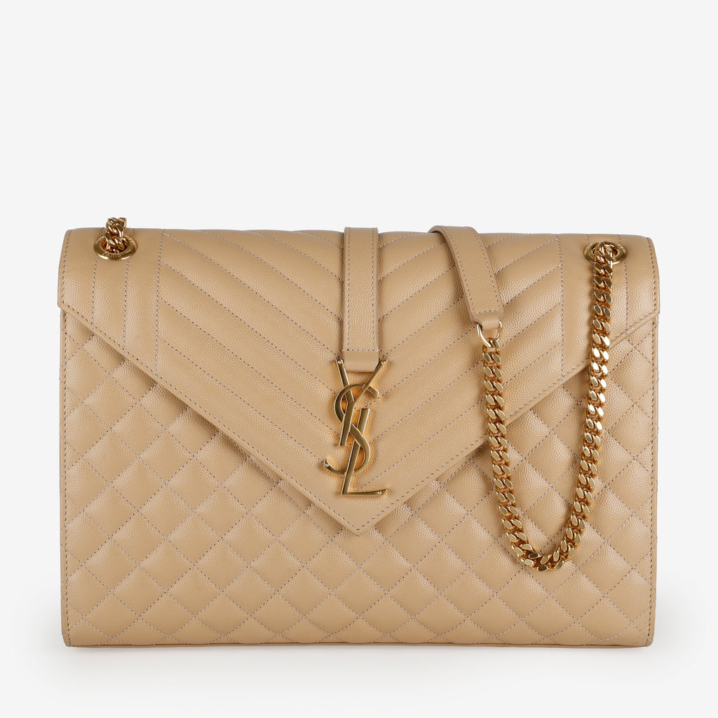 Large Envelope Satchel, Beige Grain de Poudre