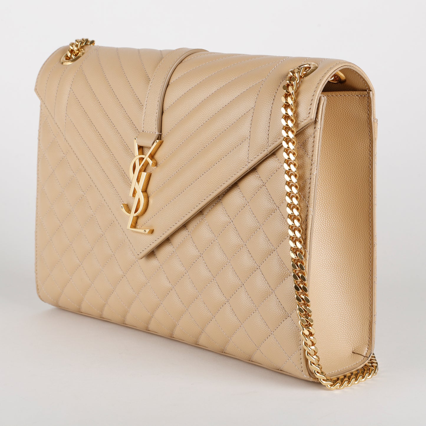Large Envelope Satchel, Beige Grain de Poudre