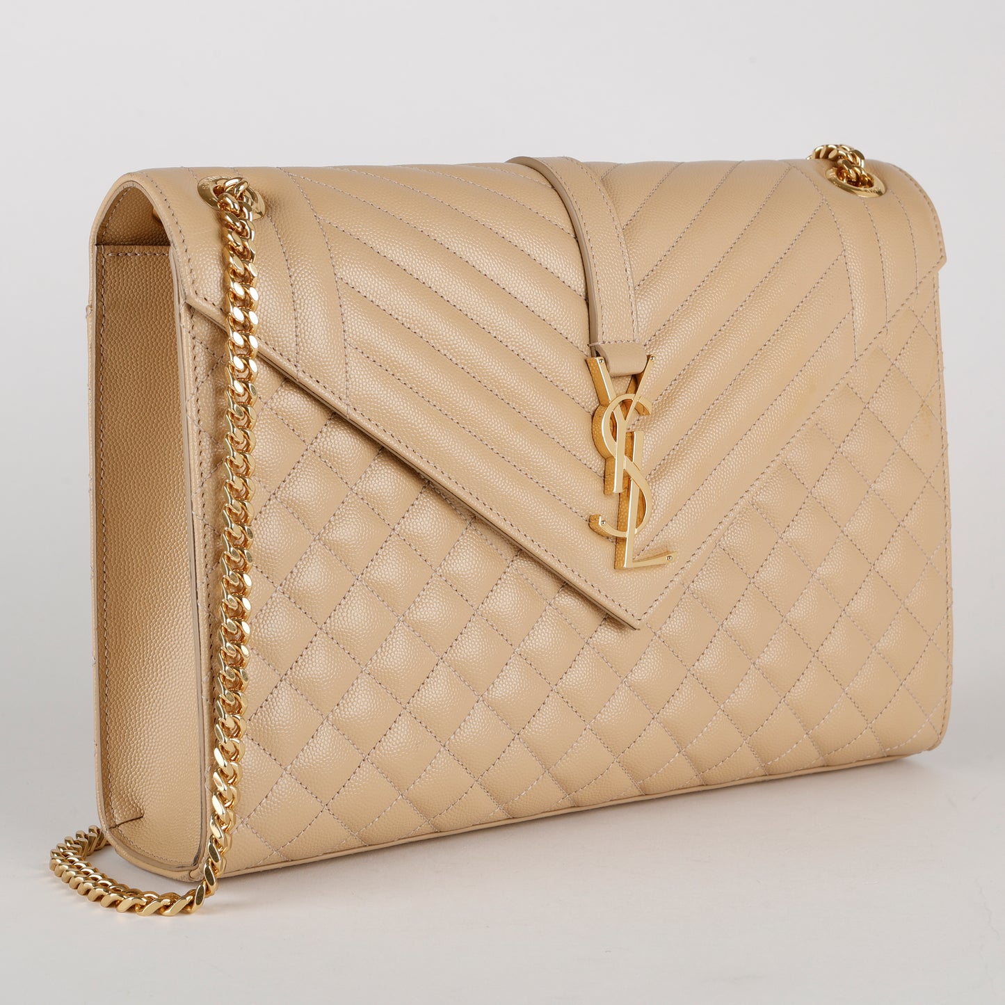 Large Envelope Satchel, Beige Grain de Poudre
