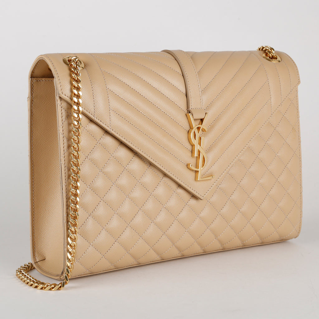 Large Envelope Satchel, Beige Grain de Poudre