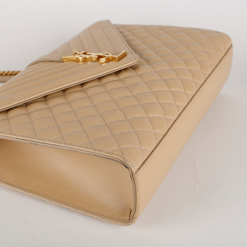 Large Envelope Satchel, Beige Grain de Poudre