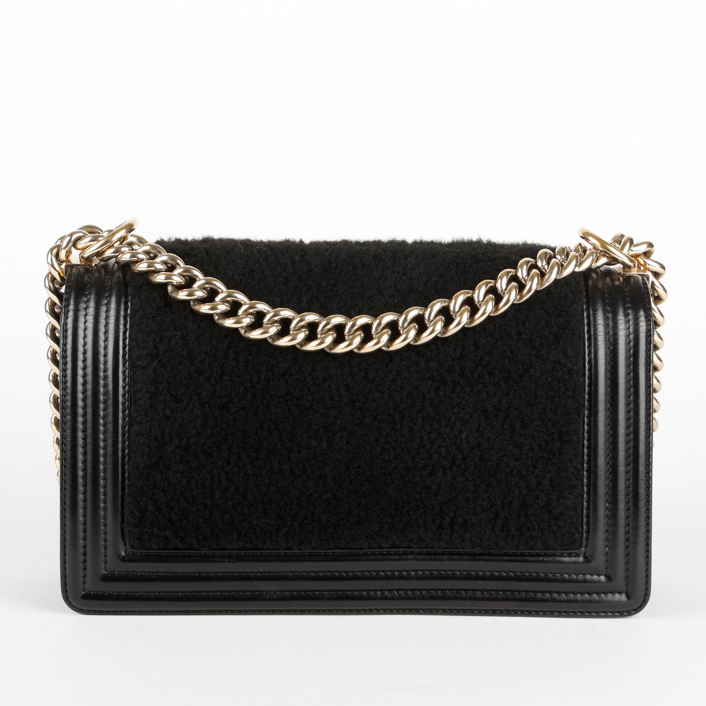 Old Medium Boy Bag, Black Shearling