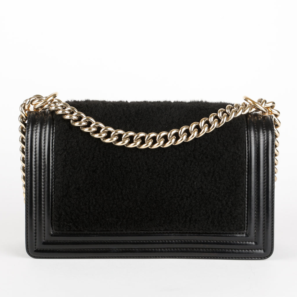Old Medium Boy Bag, Black Shearling