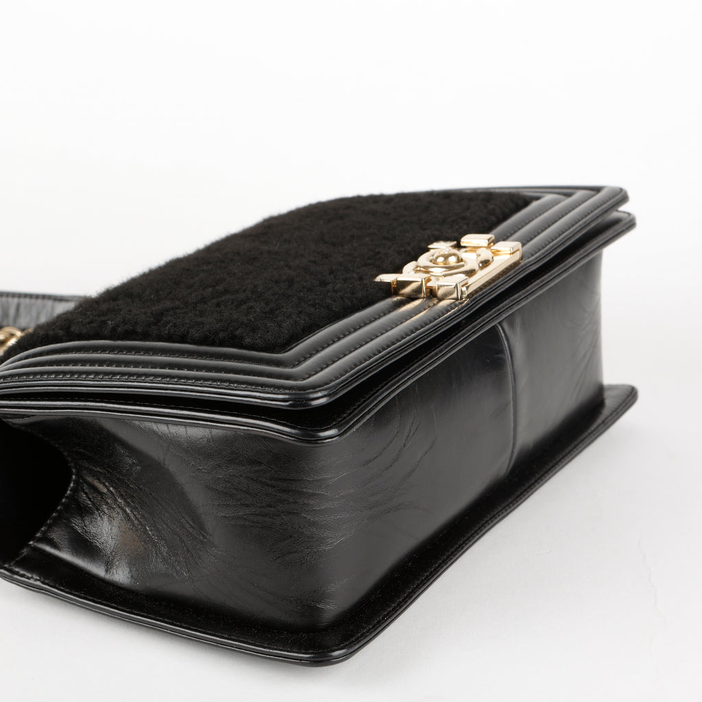 Old Medium Boy Bag, Black Shearling