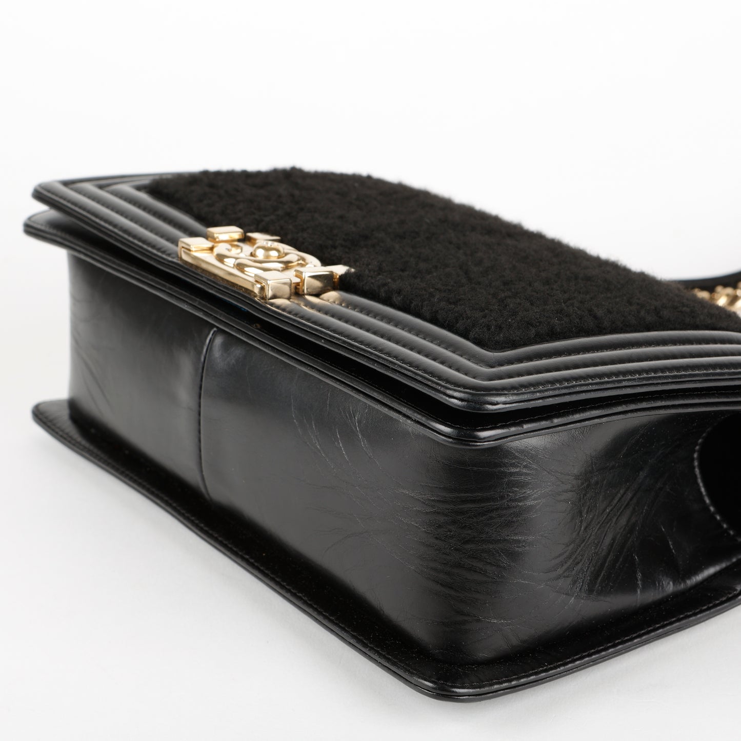 Old Medium Boy Bag, Black Shearling