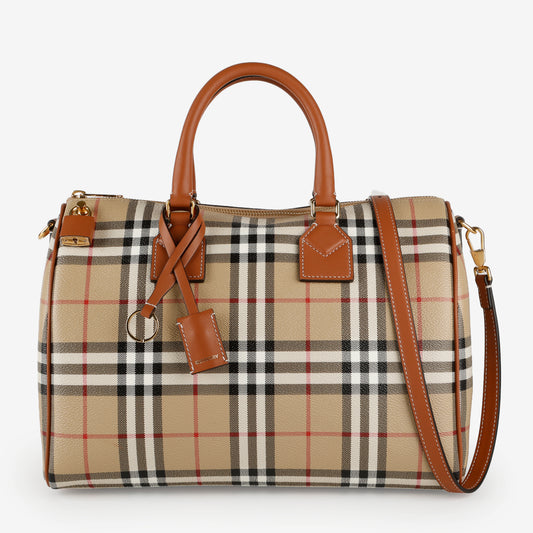 Medium Check Bowling Bag, Coated Canvas/Brown