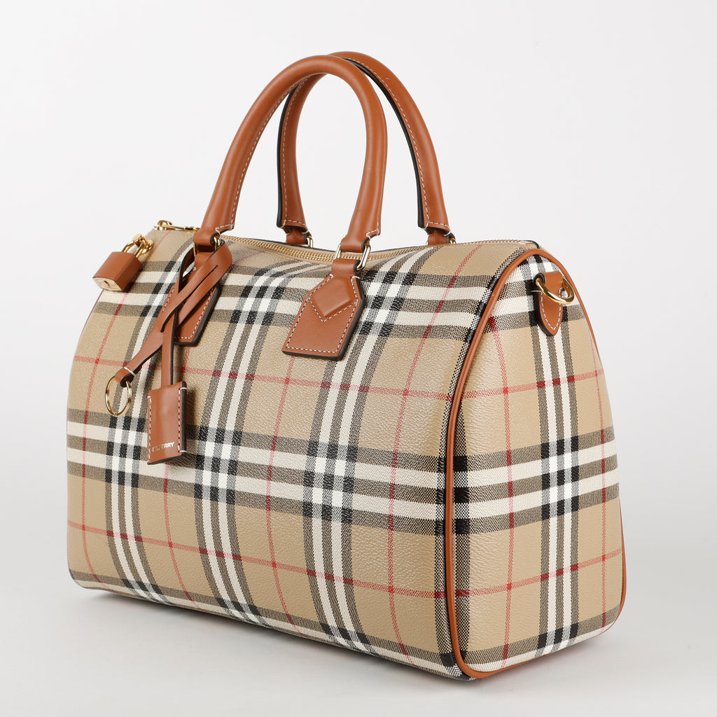 Medium Check Bowling Bag, Coated Canvas/Brown