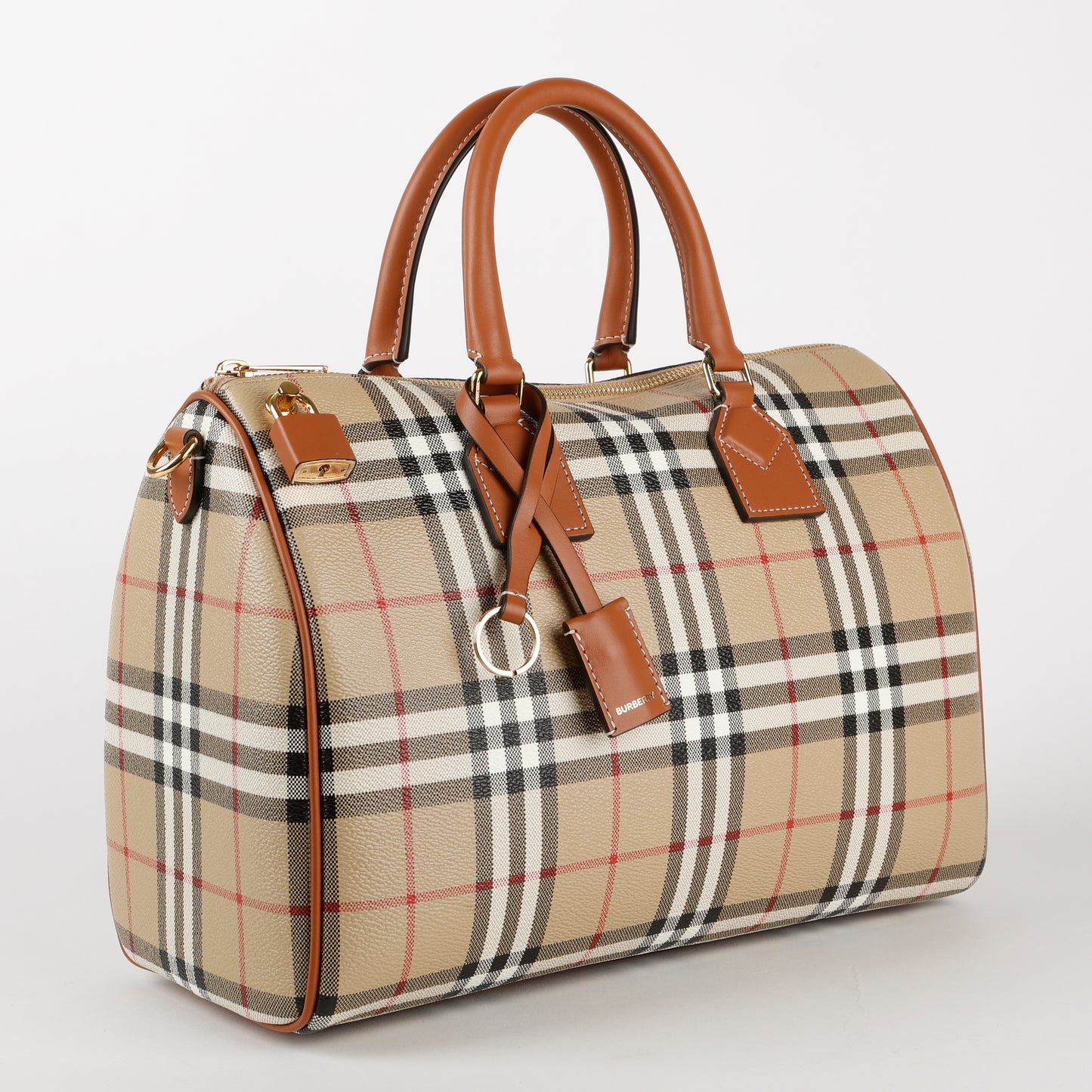 Medium Check Bowling Bag, Coated Canvas/Brown