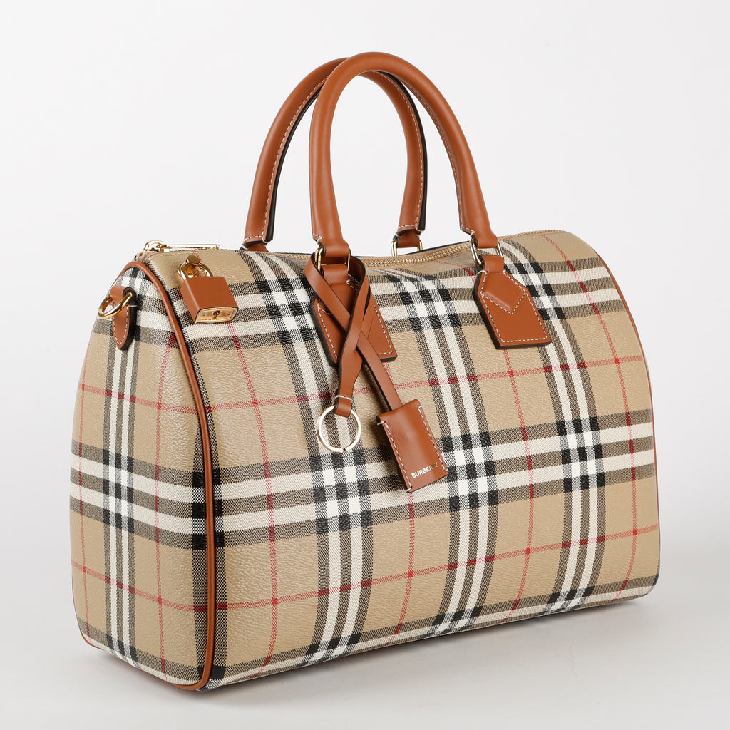 Medium Check Bowling Bag, Coated Canvas/Brown