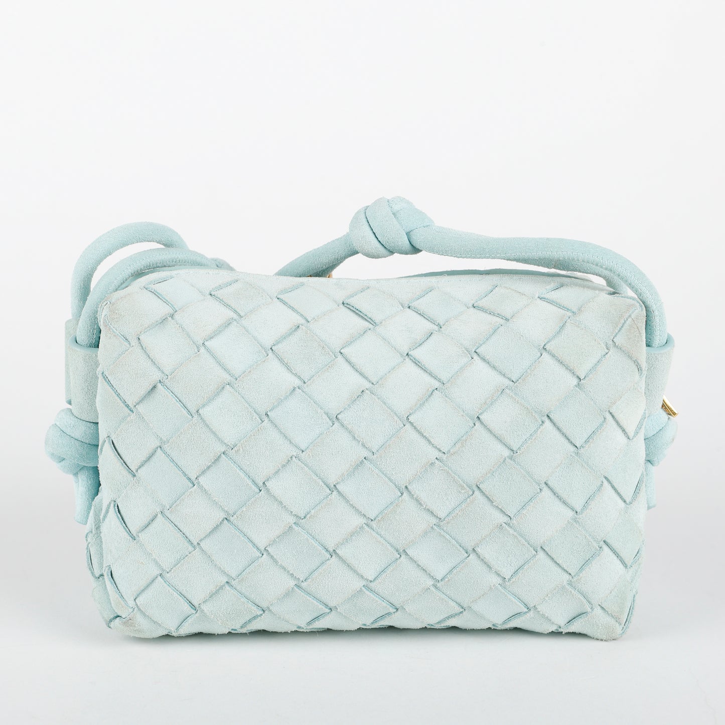 Mini Loop Camera Bag, Teal Suede Intrecciato