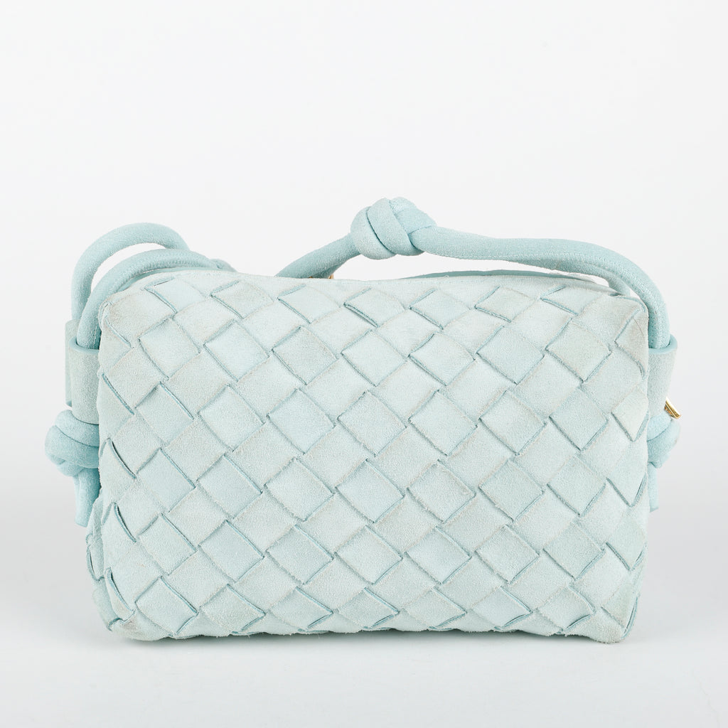 Mini Loop Camera Bag, Teal Suede Intrecciato