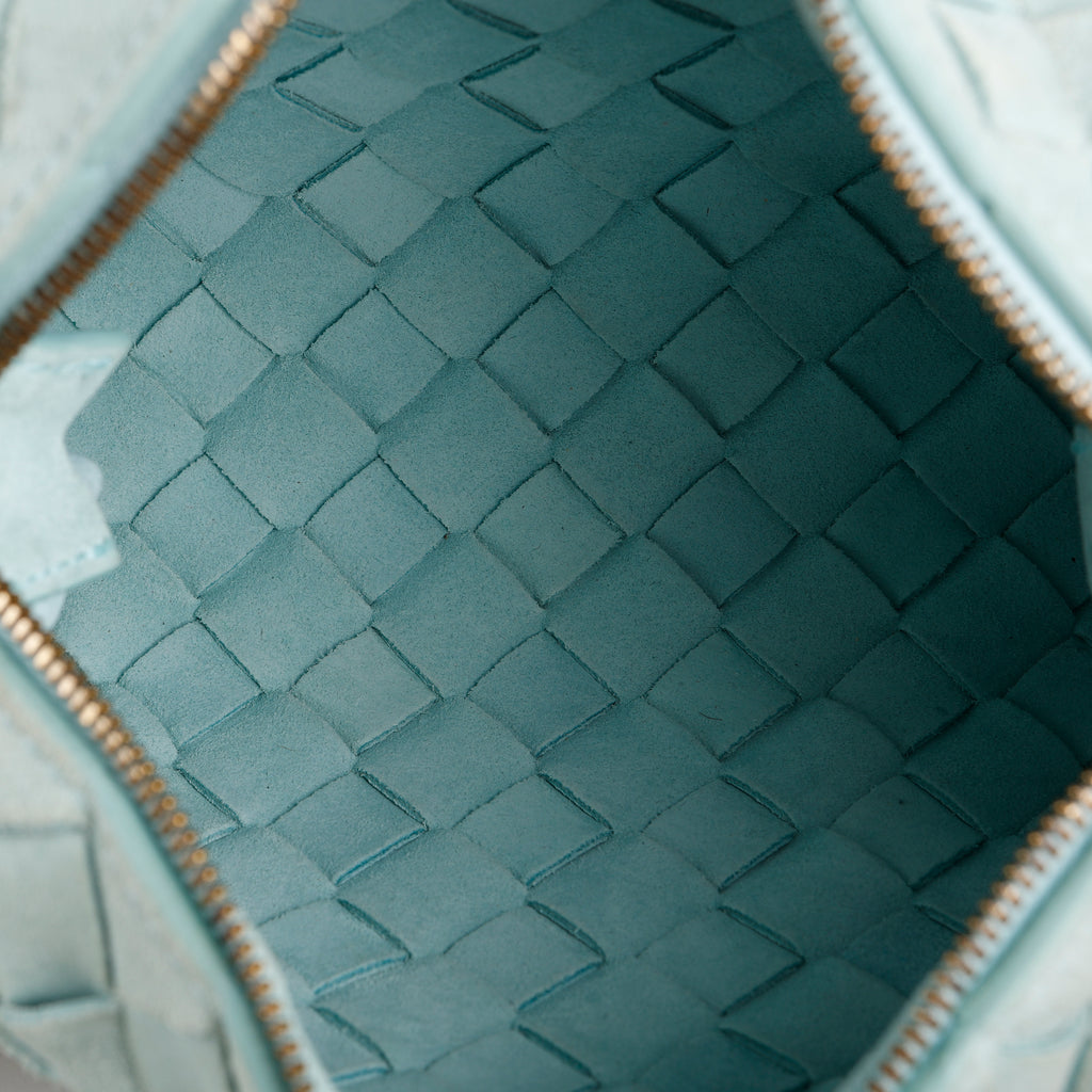 Mini Loop Camera Bag, Teal Suede Intrecciato