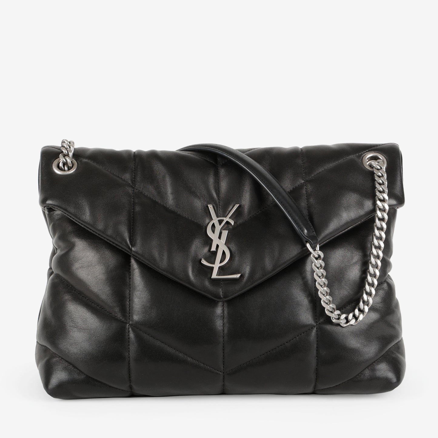 Medium Lou Puffer, Black with Silver Hardware