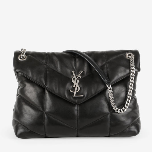 Medium Lou Puffer, Black with Silver Hardware