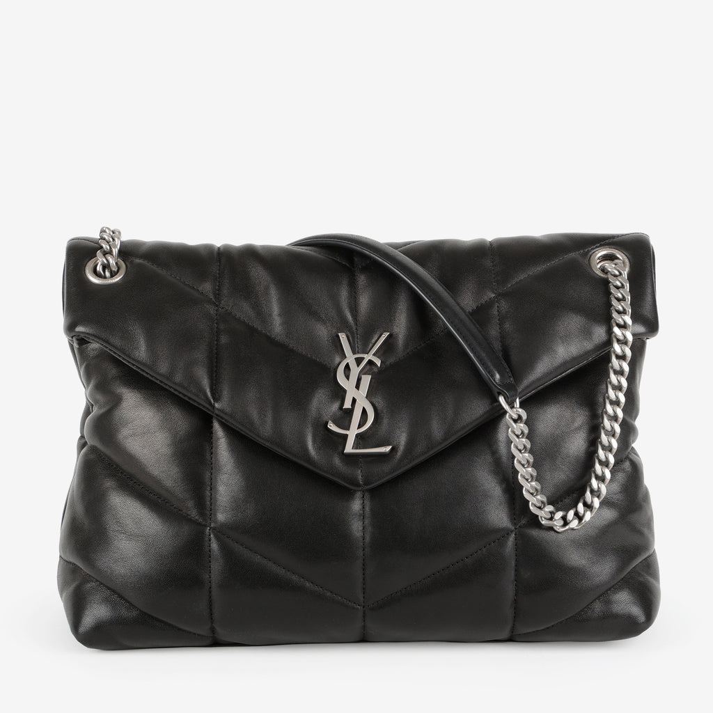 Medium Lou Puffer, Black with Silver Hardware