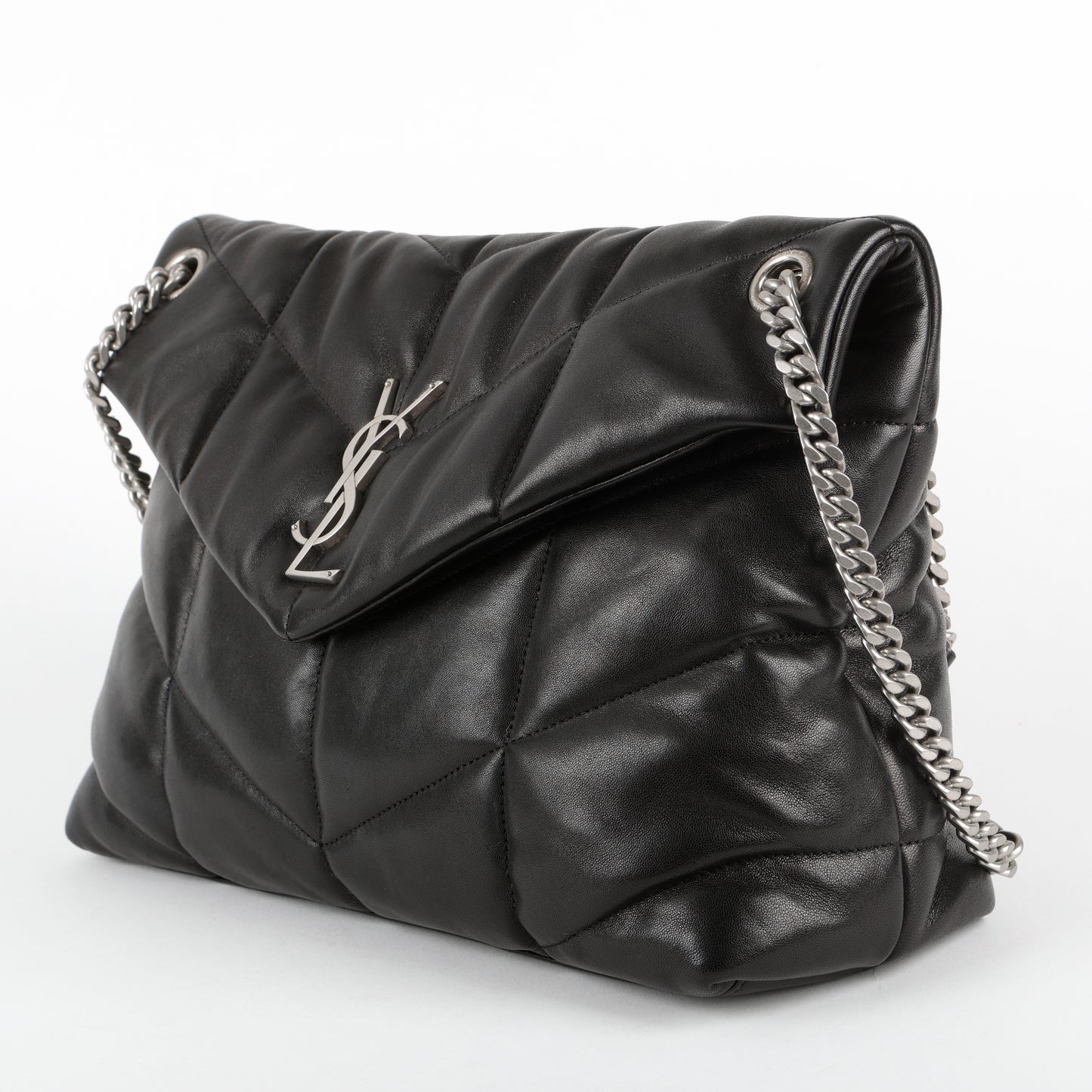 Medium Lou Puffer, Black with Silver Hardware
