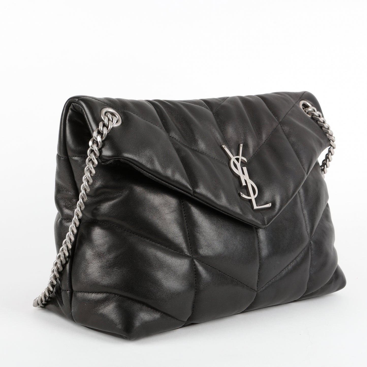 Medium Lou Puffer, Black with Silver Hardware