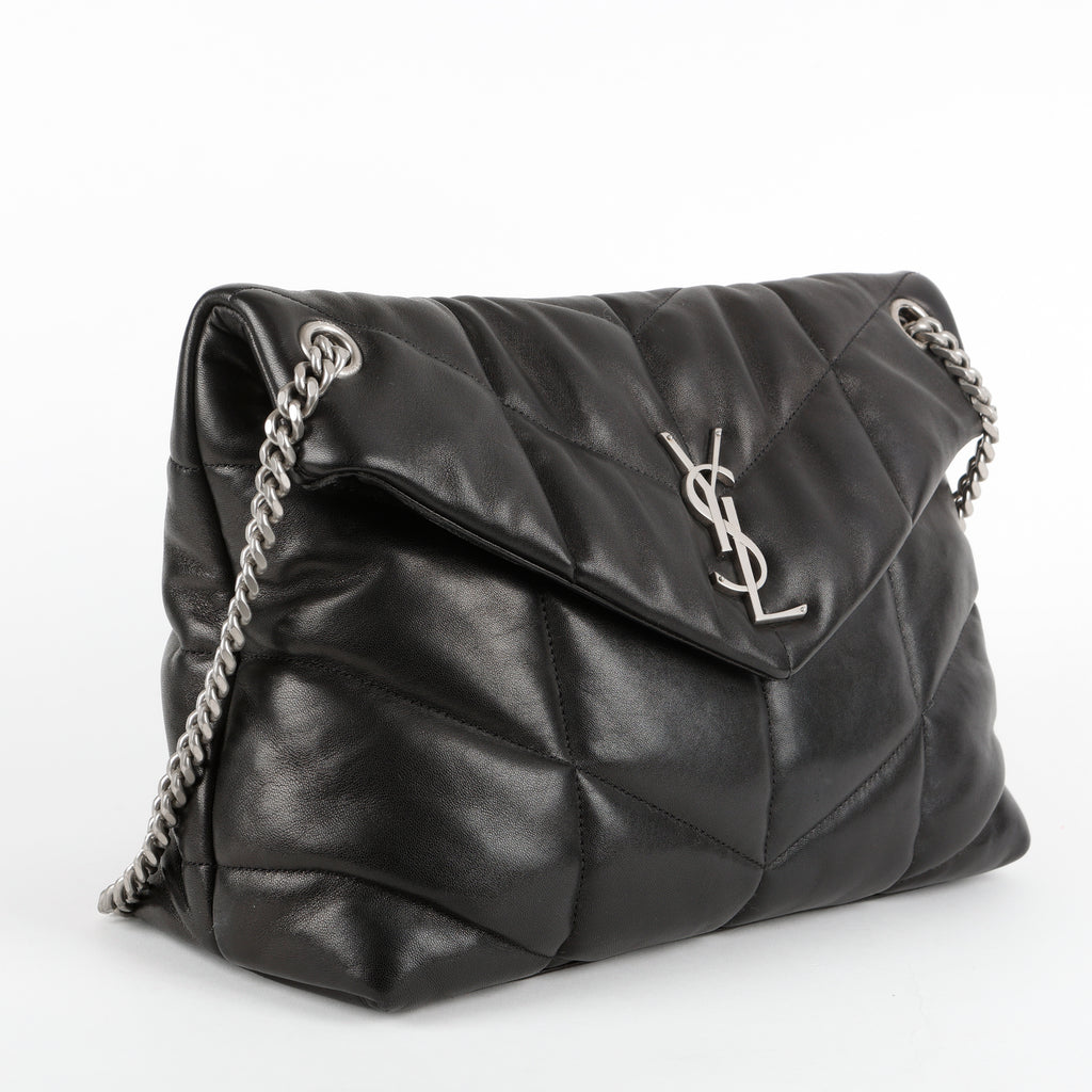 Medium Lou Puffer, Black with Silver Hardware