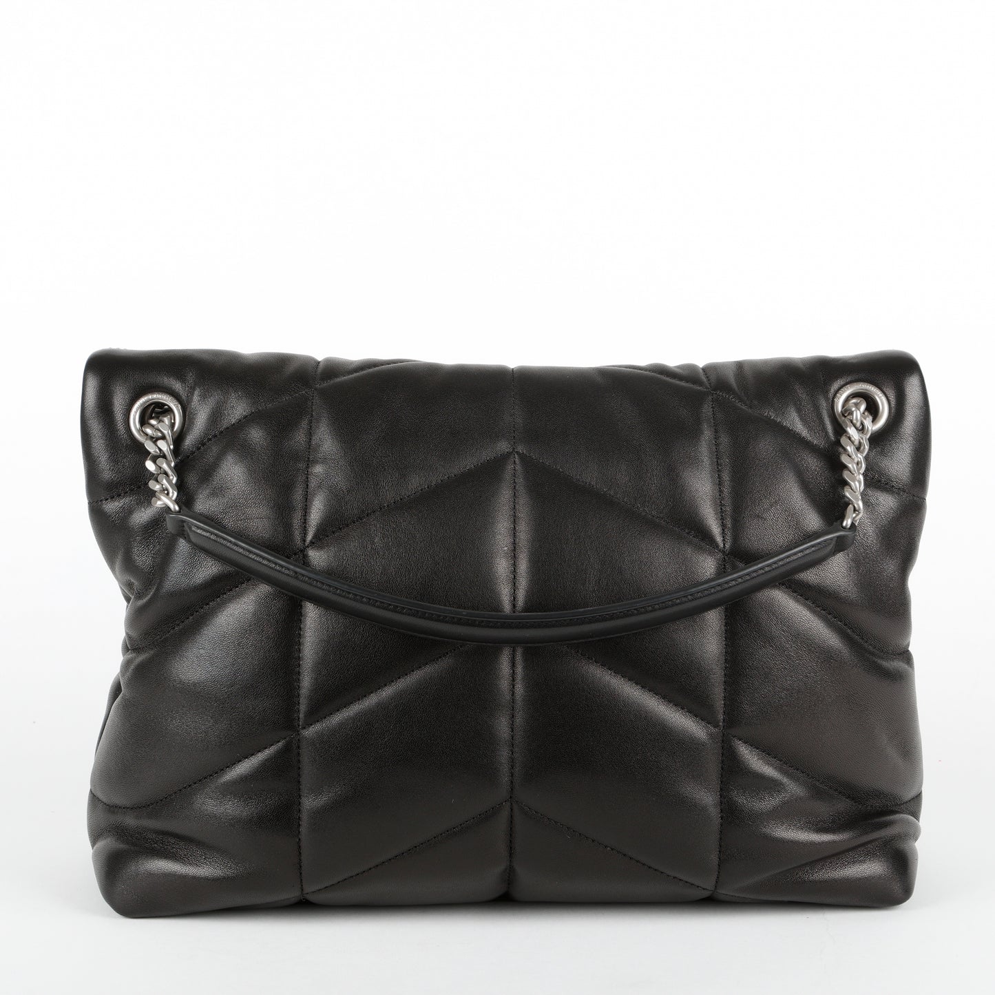 Medium Lou Puffer, Black with Silver Hardware